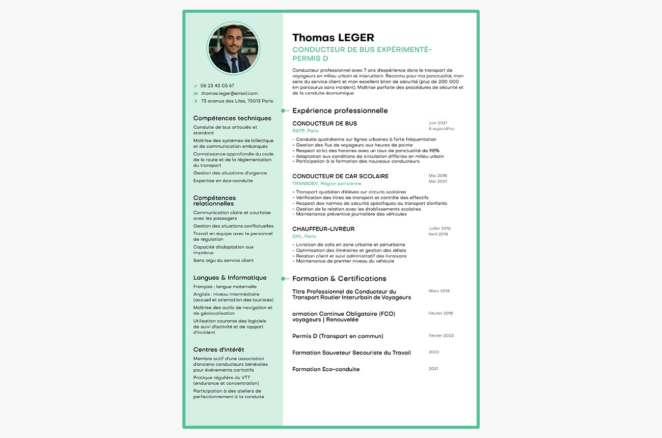 exemple de cv de conducteur de bus